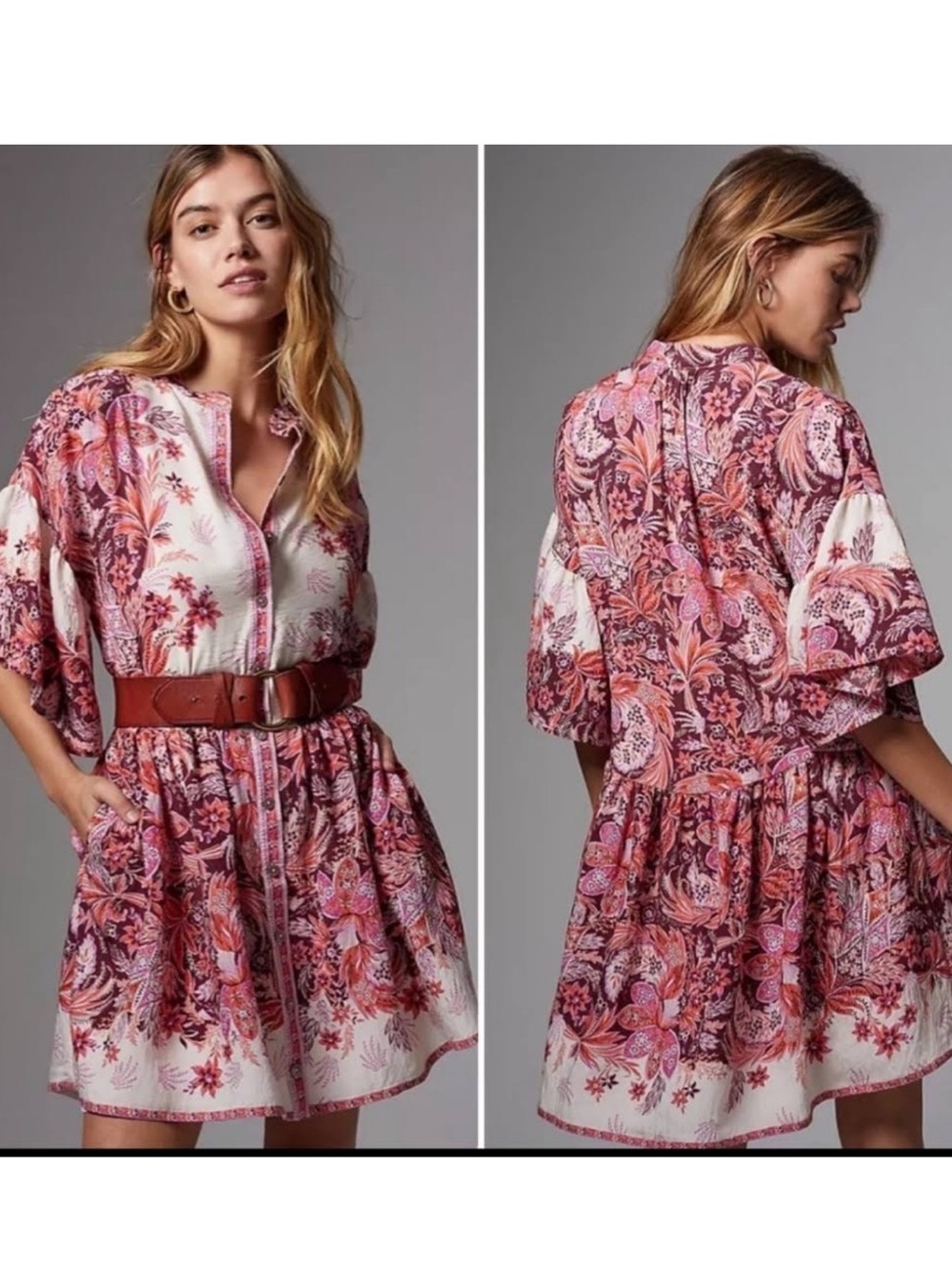 💥 ANTHROPOLOGIE Janelle Floral Pink Midi Dress Sz XS